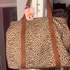 Leopard Print Tote Bag with Brown Straps